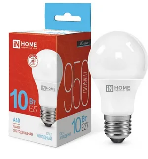 Лампа светодиодная LED-A60-VC 10Вт 230В Е27 6500К 950Лм IN HOME