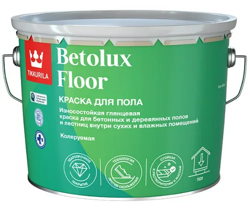Краска алкидно-уретановая TIKKURILA BETOLUX FLOOR, для пола, база А, глянцевая, 9л