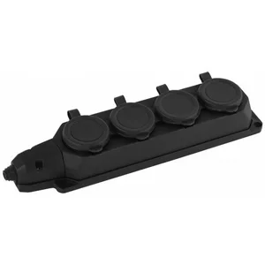 Колодка ЭРА 4 гнезда, с/з, 16А, IP44 черная, каучук 