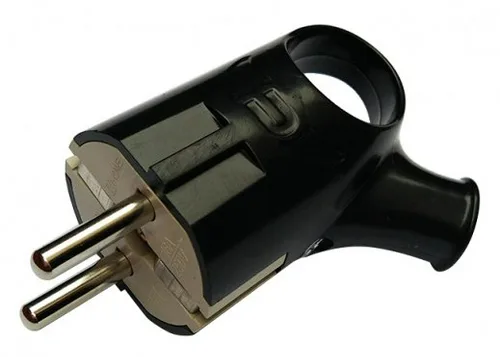 Вилка угловая с кольцом з/к 16А черная 4220 IN HOME