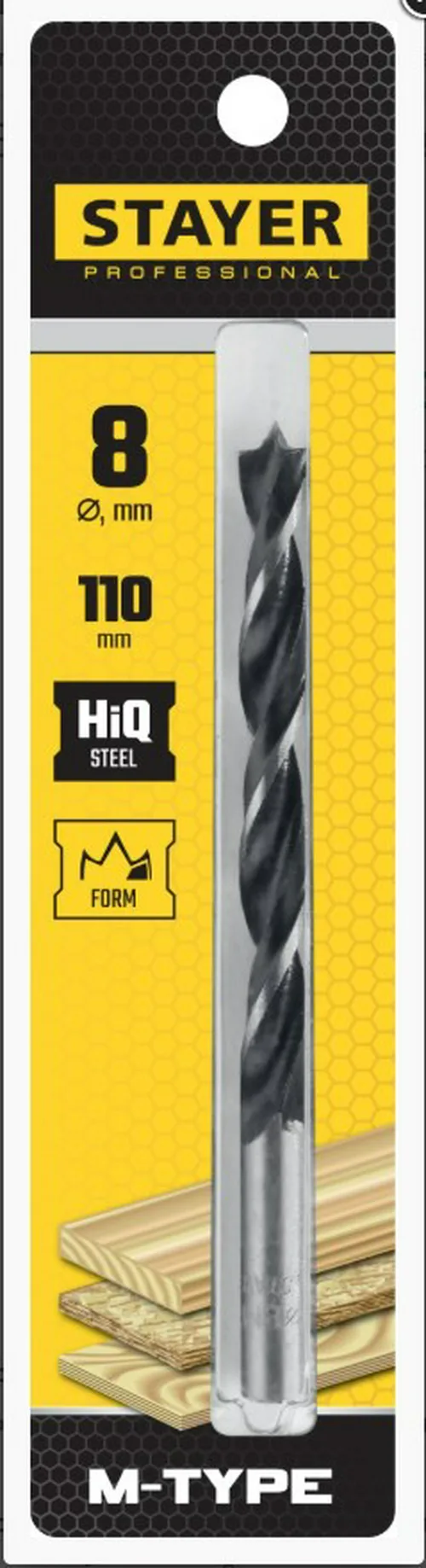 Сверло по дереву STAYER M-type, 8.0 x 110/80 мм, спиральное, М-образная заточка