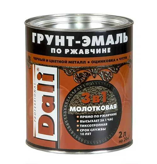 Грунт-эмаль DALI  по ржавчине,молотковая, алкидная, черная 2л 
