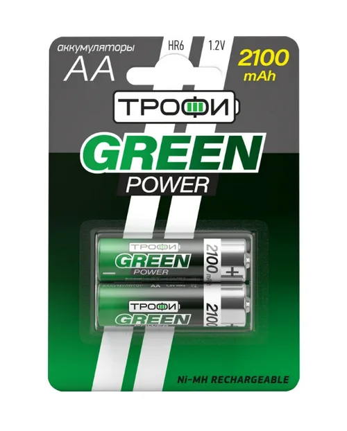 Батарея аккумуляторная NiMH Трофи HR6-2BL 2100 mAh GREEN POWER