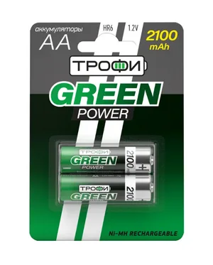 Батарея аккумуляторная NiMH Трофи HR6-2BL 2100 mAh GREEN POWER