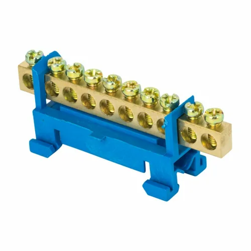 Шина "N"нулевая 6х9мм 10 отверстий синий изолятор                           