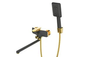 Смеситель для ванны I-TECH, VEGA 21, однорычажный, излив 35 см, черный/золото