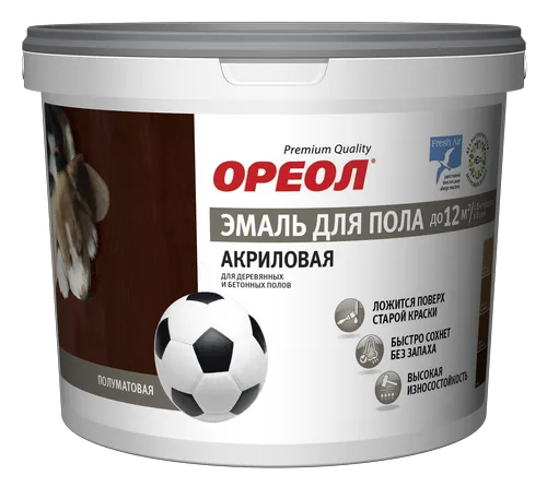 Эмаль акрил Ореол, красно-кор п/мат,для пола 0,9кг