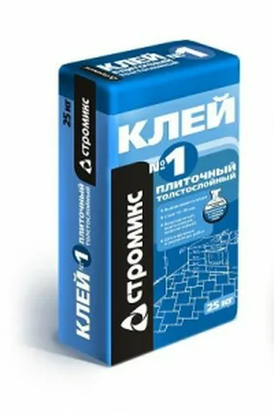 Клей Стромикс №1, для кафеля, серый, толстослойный, внутр наруж работ, 25кг