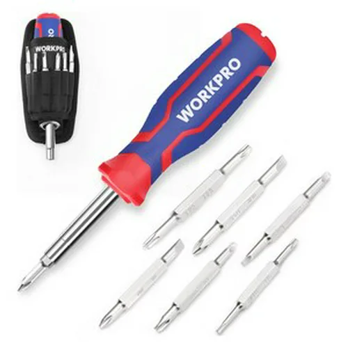 Отвертка WORKPRO с  набором бит 15шт + чехол