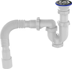 Сифон Aquant для кухни 1 1/2х40, прямоточный с метал.решеткой 70 мм с гофротрубой 40х40/50