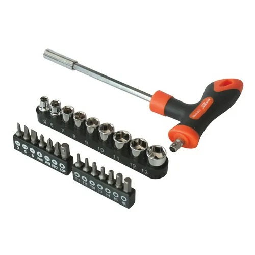 Отвертка Кратон Т-образная с битами и торцевыми головками Complect SSK-04, набор 24 пр.