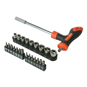 Отвертка Кратон Т-образная с битами и торцевыми головками Complect SSK-04, набор 24 пр.