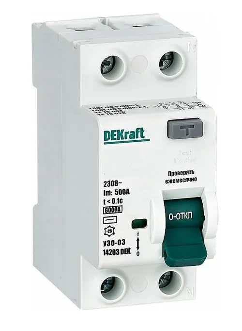 Устройство защитного отключения DEKraft УЗО-03 2P 25А 30мА 6кА, тип AC 