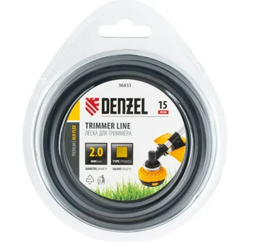 Леска триммерная DENZEL армированная алюминием 2,4х15м, квадрат