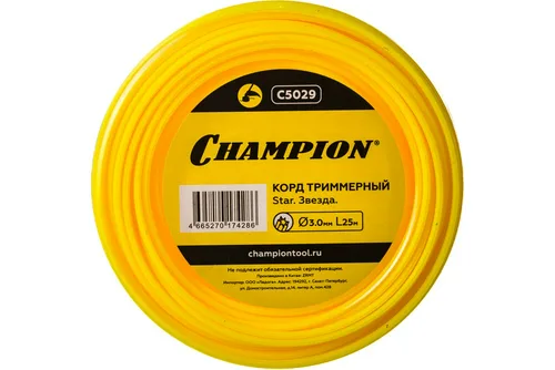 Леска триммерная CHAMPION  Star 3.0мм х 25м (звезда)