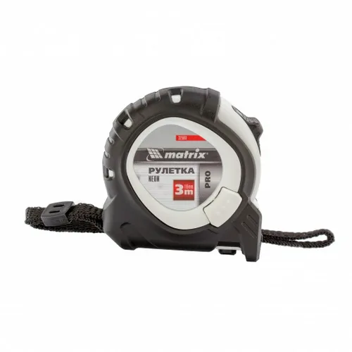 Рулетка Matrix PRO Neon, 3 м x 16 мм, обрезиненный корпус, 3 фиксации