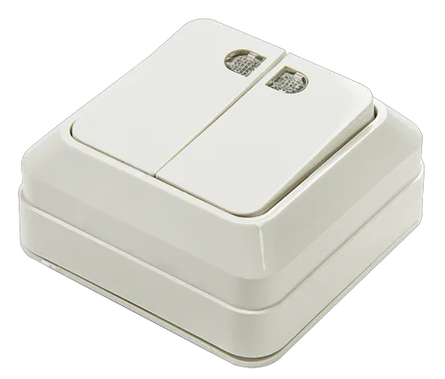 Выключатель BOLLETO 2 кл. с подсветкой накладной белый 7123 IN HOME