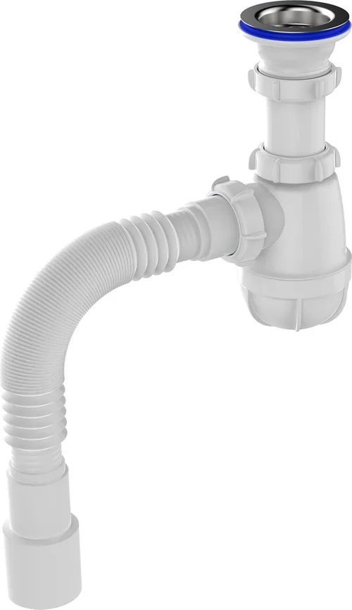 Сифон Aquant для кухни 1 1/2"х40 с метал. решеткой 70 мм с гофротрубой 40х40/50