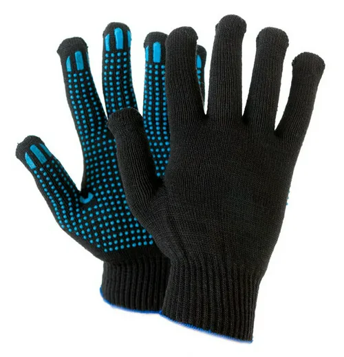 Перчатки рабочие х/б с ПВХ, 10 класс, 4 нити, черные