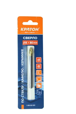 Сверло по стеклу и кафелю Кратон, 4-х резцовый, d8 х 80 мм