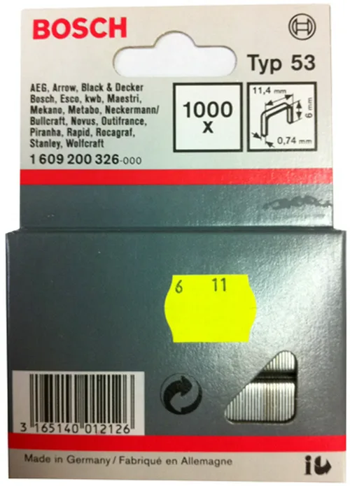 Скрепки BOSCH, 1000, 6мм, Т53