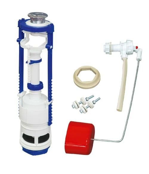 Арматура для бачка кнопочная 2-х уровневая, боковая подводка, кнопка хром, Эконом