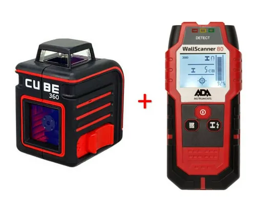 Комплект лазерный уровень ADA CUBE 360 Basic Edition + Детектор проводки ADA Wall Scanner 80