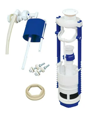 Арматура для бачка кнопочная, боковая подводка, кнопка белая, Стандарт