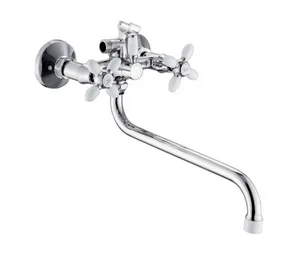 Смеситель АНТЕЙ Радуга 2270717 д/ванны, излив 300мм, с 2-мя рукоятками, с белыми наконечником и ручкой