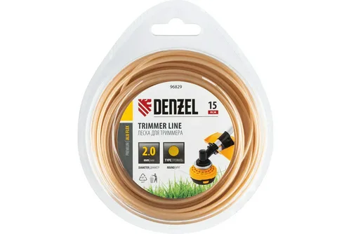 Леска триммерная DENZEL армированная алюминием 2,0х15м, круг