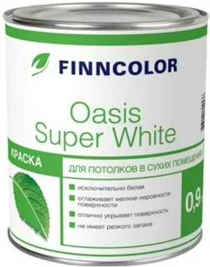 Краска ВД FINNCOLOR OASIS SUPER WHITE, для потолков, 0.9л