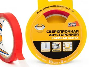 Лента AVIORA клейкая, двустор, сверхпрочная, на акрил осн, прозрачн УФ стойкая, 15ммх3м