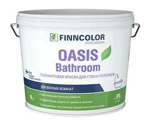 Краска ВД FINNCOLOR OASIS BATHROOM, база С,стойкая к мытью краска для влажных помещений, п/матовая, 0,9л
