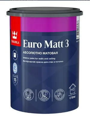 Краска ВД TIKKURILA EURO MATT-3, для стен и потолков, интерьерная, глубокоматовая, база С, 2,7л