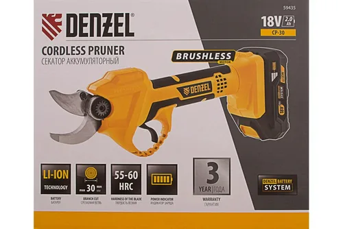 Секатор аккумуляторный Denzel CP-30, с 1 АКБ (18 В; 2 А*ч) и ЗУ