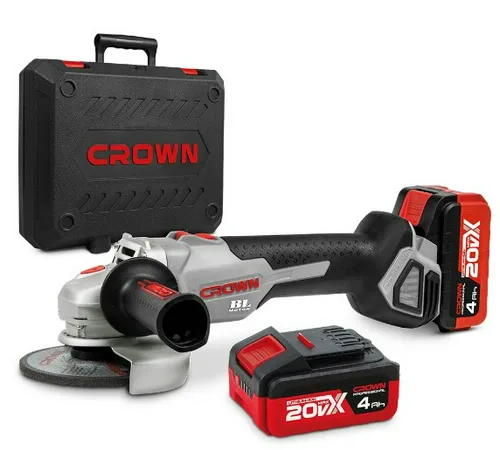 Машина шлифовальная аккумуляторная угловая CROWN  CT23001-125HX-4ВMC ,Ø 125,20 В,4,0 Ач x 2Li,8000об