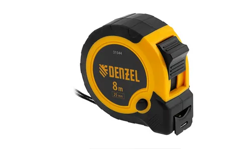 Рулетка Denzel, 8м х 25мм, двухкомп. корпус, кнопка-пауза