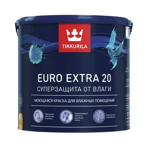 Краска ВД TIKKURILA ЕВРО-20 Extra,моющаяся,для влажных помещений,полуматовая 2,7л