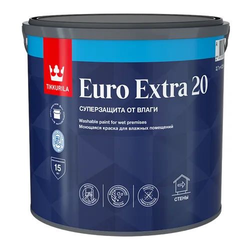 Краска ВД TIKKURILA ЕВРО-20 Extra, латекс, база С под колеровку, 2,7л