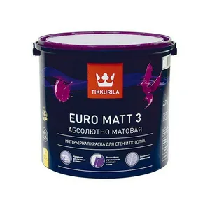 Краска ВД TIKKURILA ЕВРО MATT-3, для стен и потолка,интерьерная,глубокоматовая,база А, 2,7л