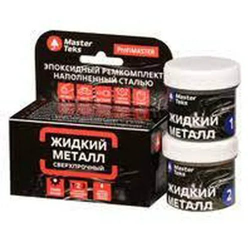 Клей MasterTeks PM эпоксидный двухкомпонентных жидкий металл ,сверхпрочный ,светло-серый,160гр