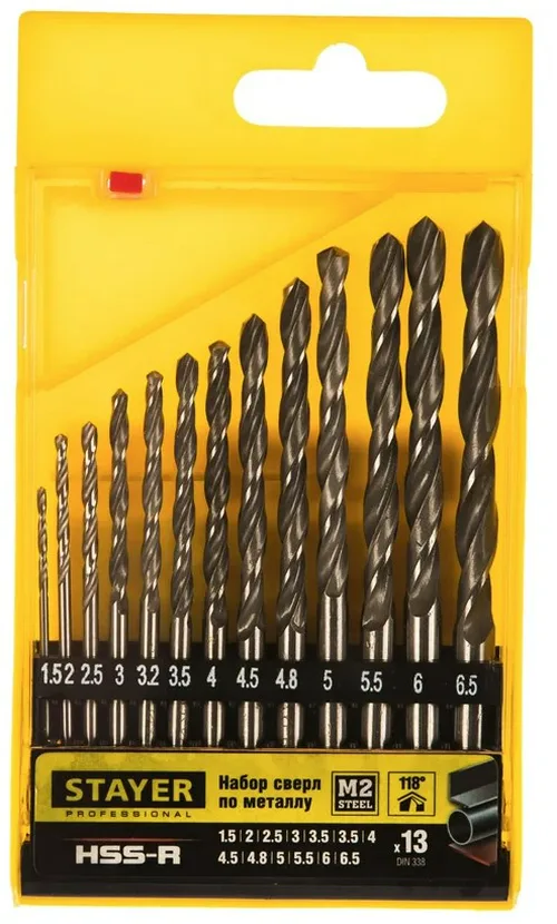 Набор сверл по металлу STAYER Professional HSS-R, (1.5-6.5 мм),13шт.
