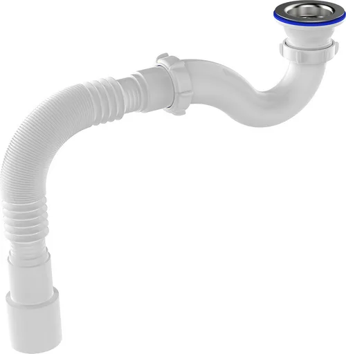 Сифон Aquant для душевого поддона 1 1/2"х40 прямоточный с метал. решеткой с гофротрубой 40х40/50