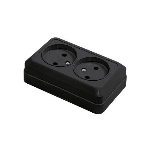 Розетка BOLLETO 2-ая накладная черная 7102B IN HOME