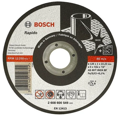 Диск отрезной по нержав стали BOSCH, 115x1мм, 545