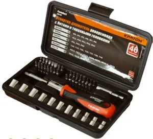 Отвертка-держатель реверсивная с битами и торцевыми головками Кратон Complect SSK-06, 46 пр. в кейсе
