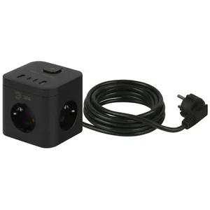 Удлинитель ЭРА CUBE-3es-1,5m-4USB-B, куб с заземл., с выключателем, 3 розетки+4xUSBA+C, 1,5м 16А черный
