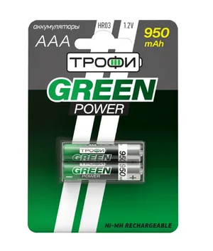 Батарея аккумуляторная NiMH Трофи HR03-2BL 950 mAh GREEN POWER