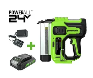 Нейлер аккумуляторный Greenworks GD24BN, 24V, б/щет,100 уд/мин, гвозди 18GA, LED, 1х2Ач, ЗУ, кор
