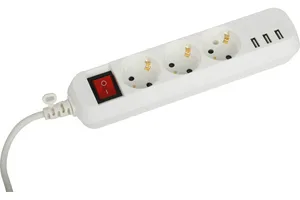 Удлинитель ЭРА 3х0,75 мм ПВС, с зазем., с выкл., 3 гн. + 3xUSBA, 1,5м., U-3es-1,5m-USB 